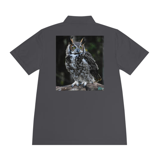 Mens polo shirts Great Horned Owl, performance shirt, plus sizes