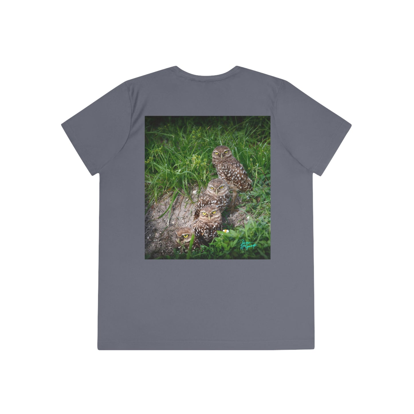 Womens Fitted Tee Shirts Burrowing Owl Family, Performance shirt