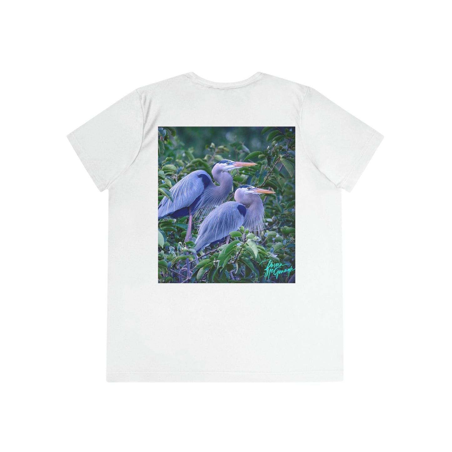 Womens Fitted Tee Shirts Great Blue Heron Mating Pair 02, Performance shirt