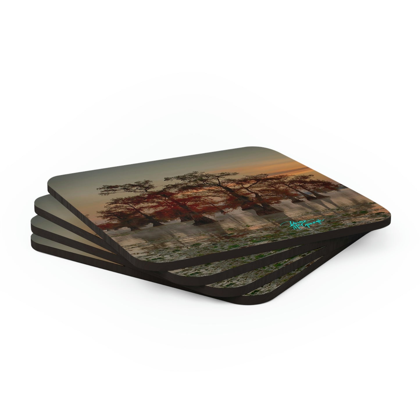 Sunrise on Caddo Lake Cork Coaster Set