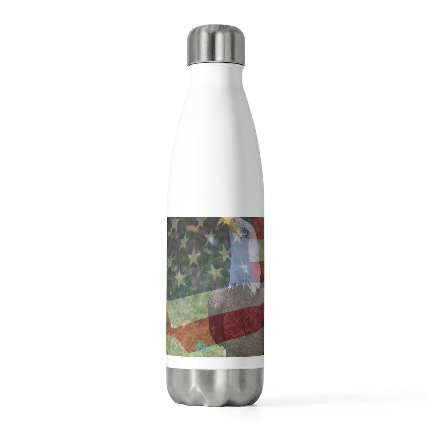 Eco friendly water bottle Patriotic Bald Eagle with American Flag 14, 20oz insulated water bottle