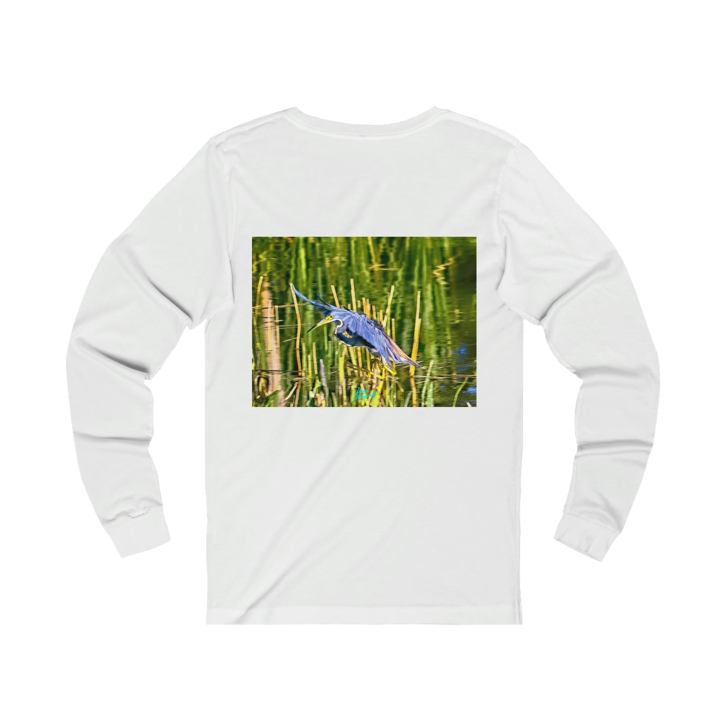 Unisex T-shirt Tri Color Heron in Flight, Long Sleeve Performance shirt