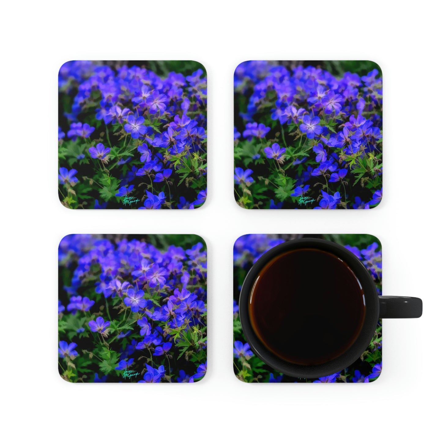 Blue Wildflowers Cork Coaster Set