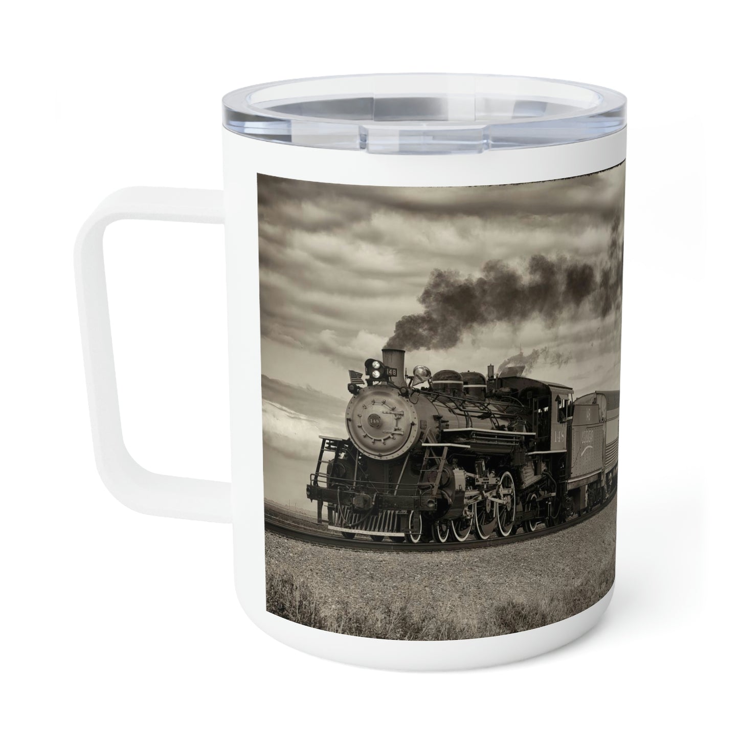 Eco friendly, Vintage Steam Engine 148, 10 oz Insulated travel Mug