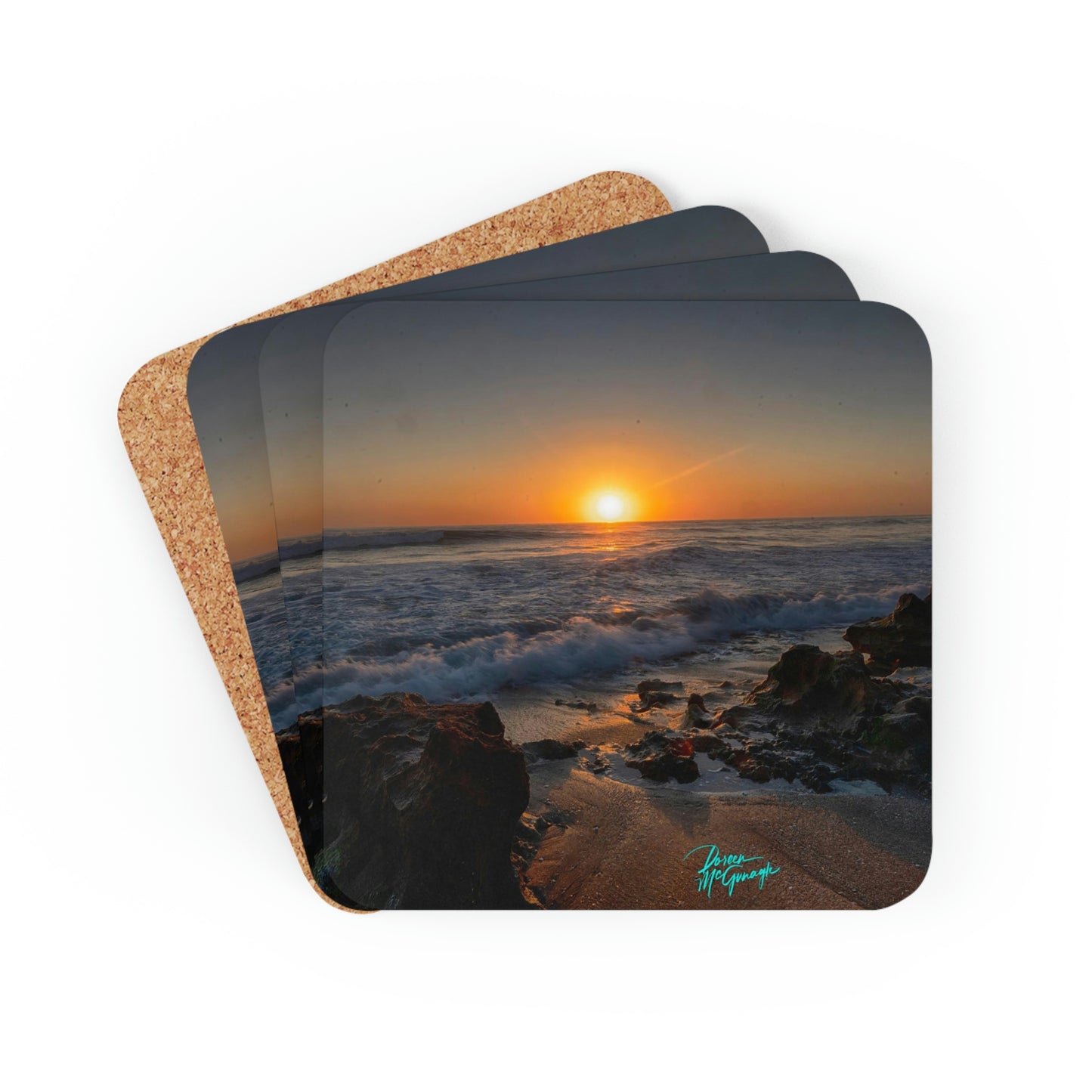 Sunrise on Stuart Beach Cork Coaster Set