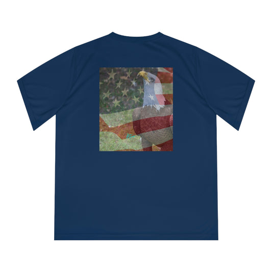 Womens V Neck Tee, Patriotic Bald Eagle with American Flag, Performance shirt