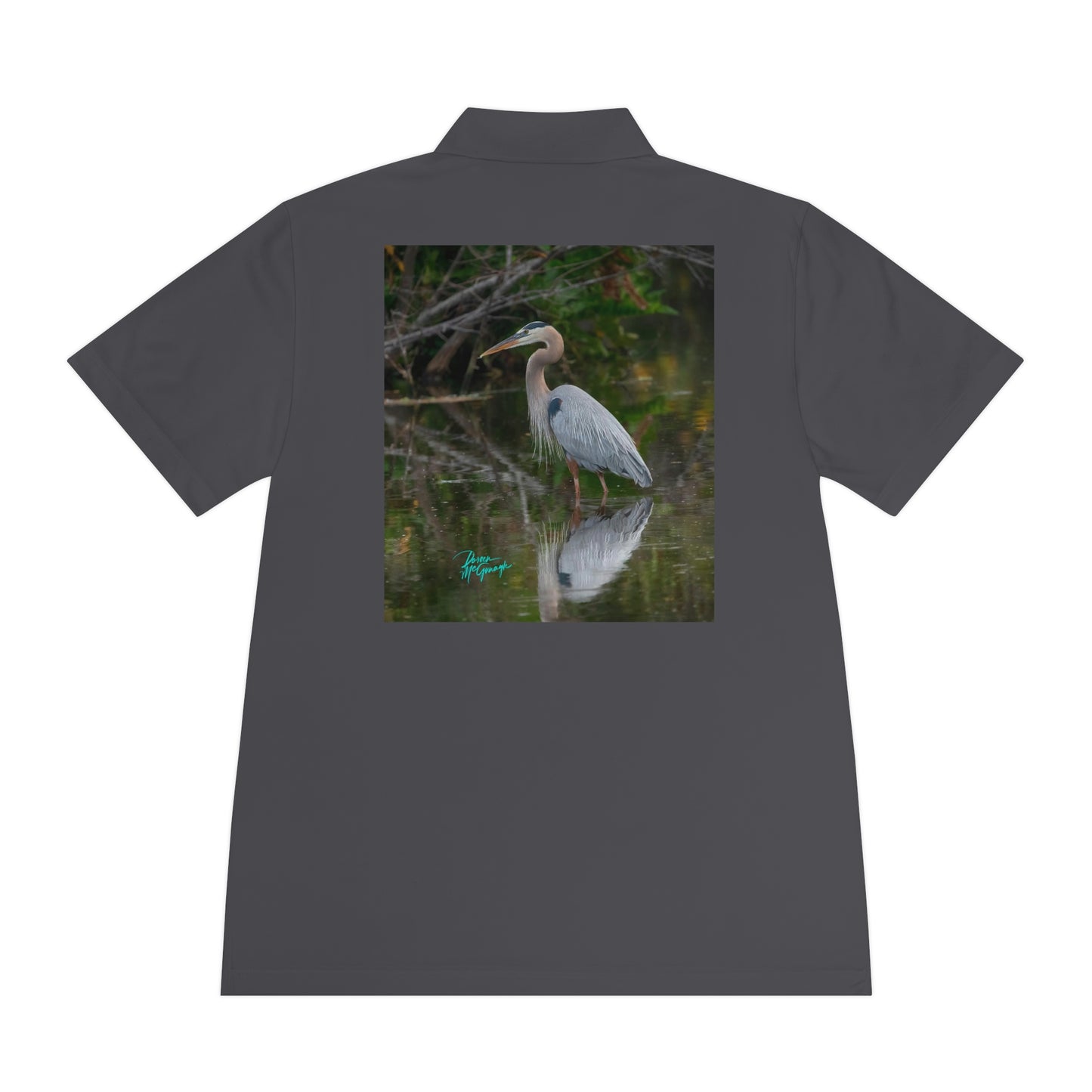 Mens polo shirts Great Blue Heron, performance shirt, plus sizes