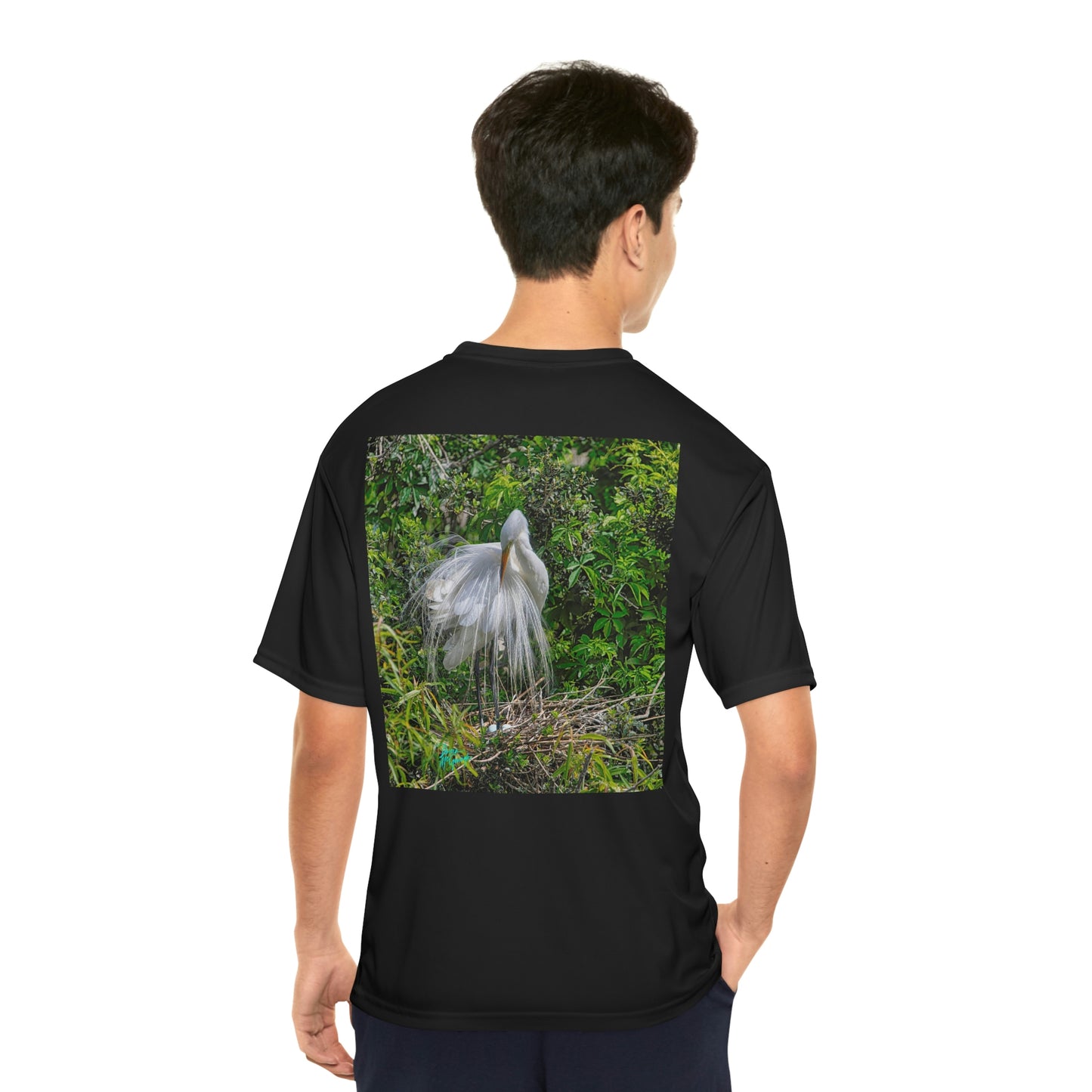 Mens t shirts Great White Heron with Nest, performance shirt