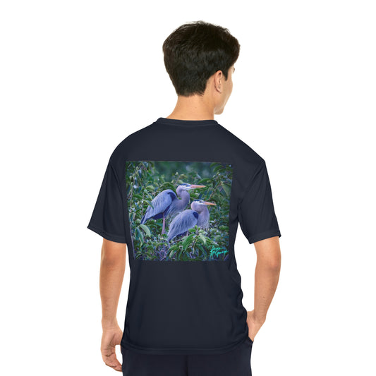 Mens t shirts Great Blue Heron Mating Pair 02, performance shirt