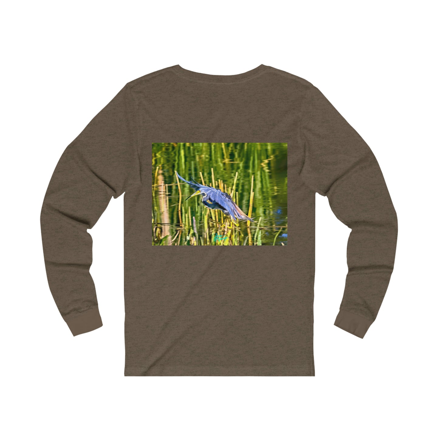 Unisex T-shirt Tri Color Heron in Flight, Long Sleeve Performance shirt