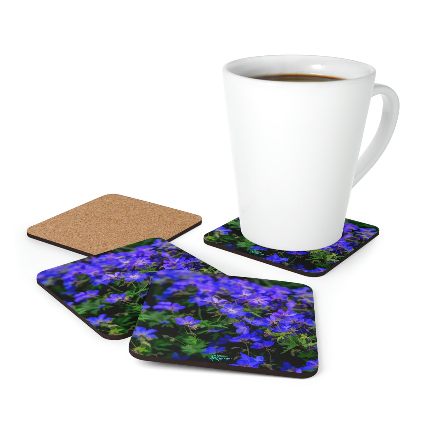 Blue Wildflowers Cork Coaster Set